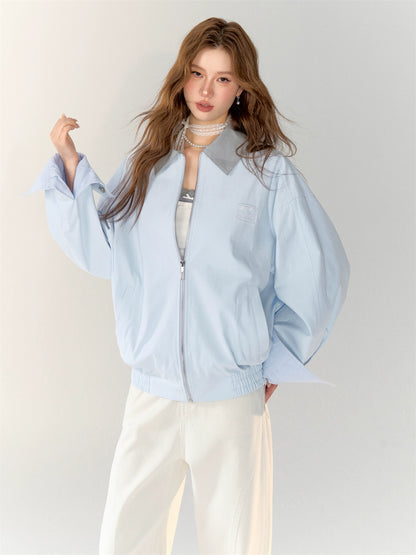 Light Blue Collar Color-block Workwear Jacket