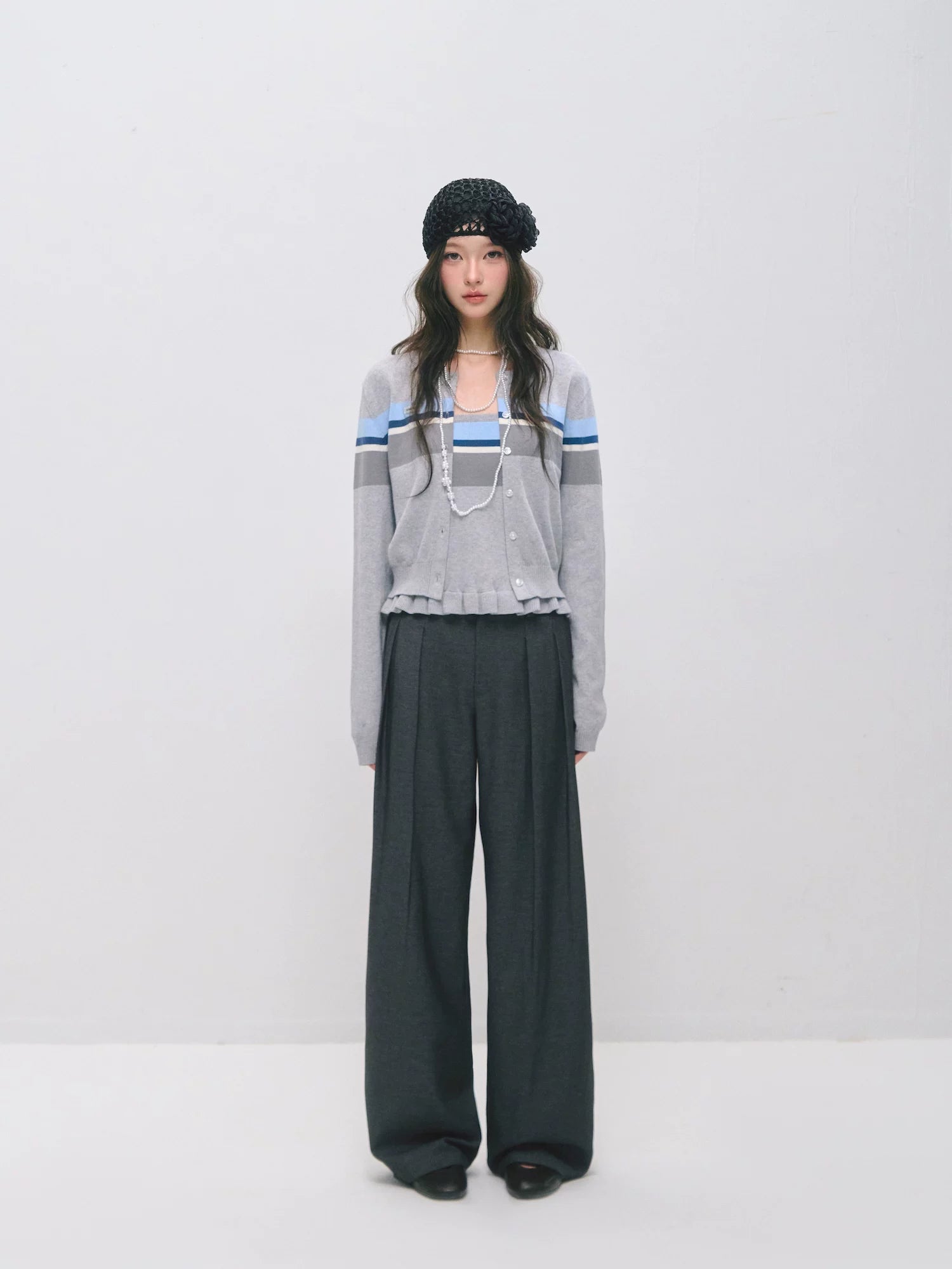 Ruffle Trim Bandeau &amp; Cardigan Knit Set