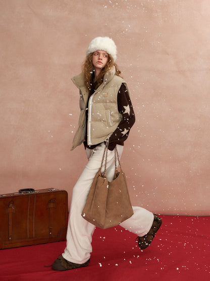 Lace-Paneled Stand-Collar Puffer Vest