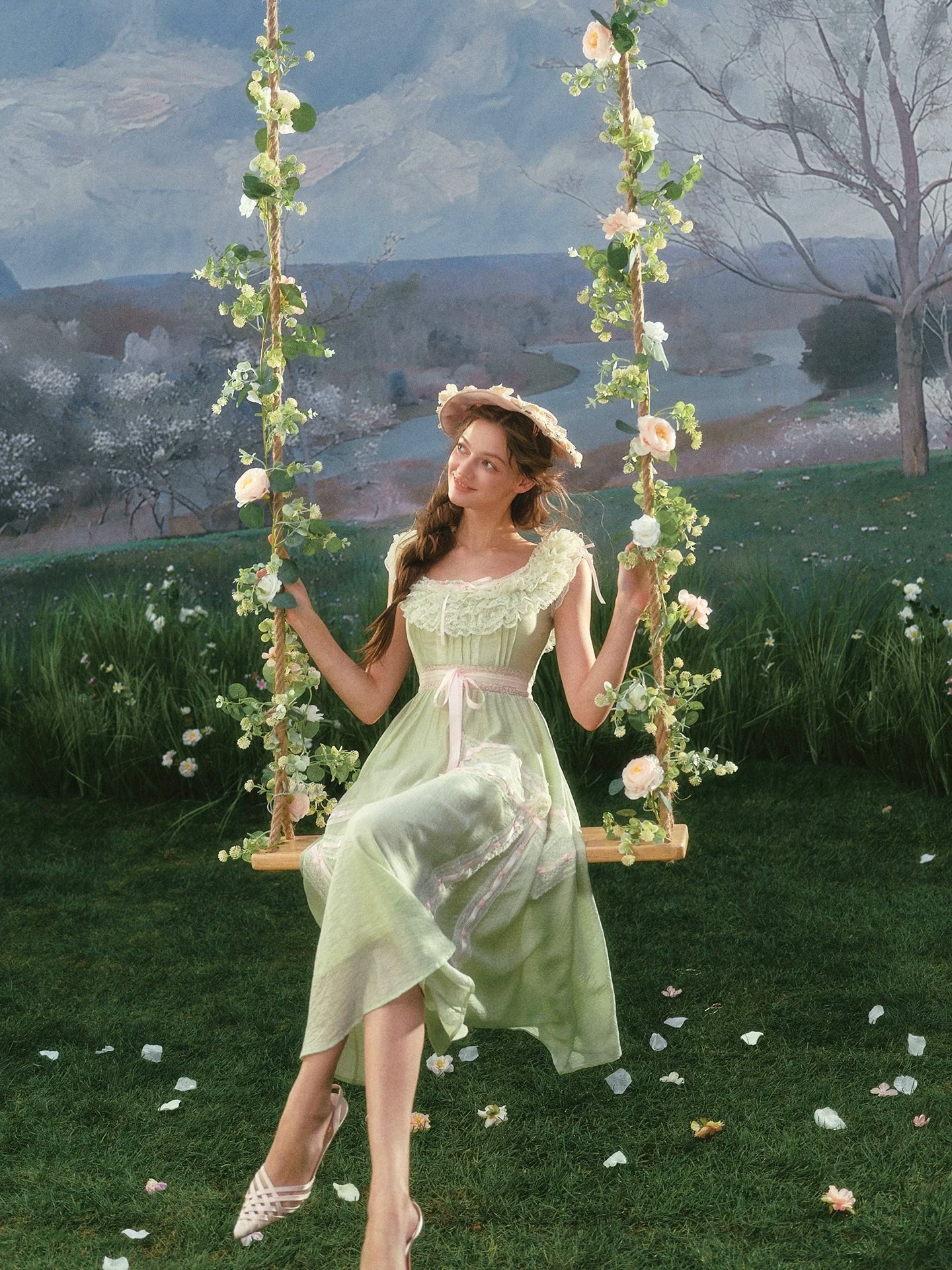 Green Kite Off-Shoulder Lace Fairy Dress