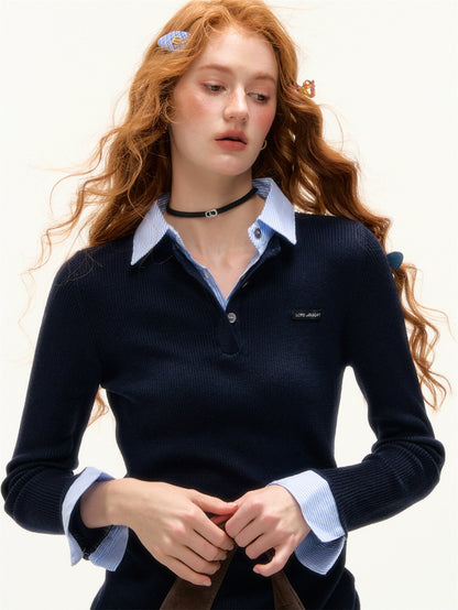 Striped Layered Polo Crewneck