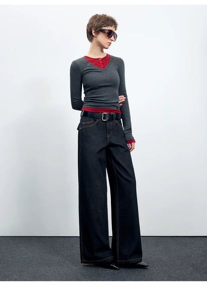 Denim Mid-Low Rise Straight-Leg Jeans