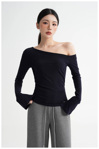One-Shoulder Lyocell Flared Sleeve Fitted T-Shirt