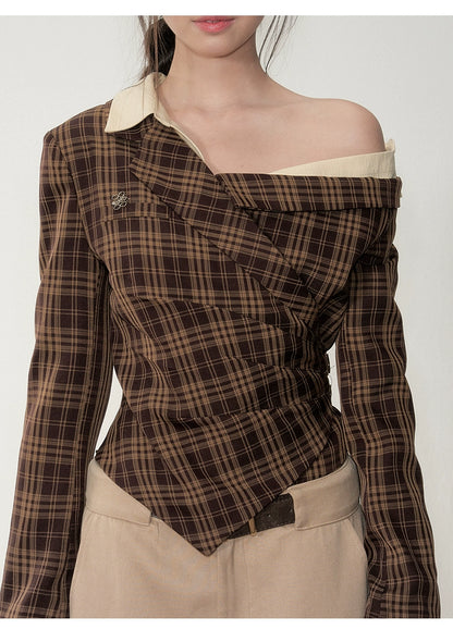 Asymmetric Shoulder Suit Blouse