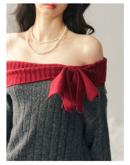 Off-Shoulder American-Style Knit Mini Dress