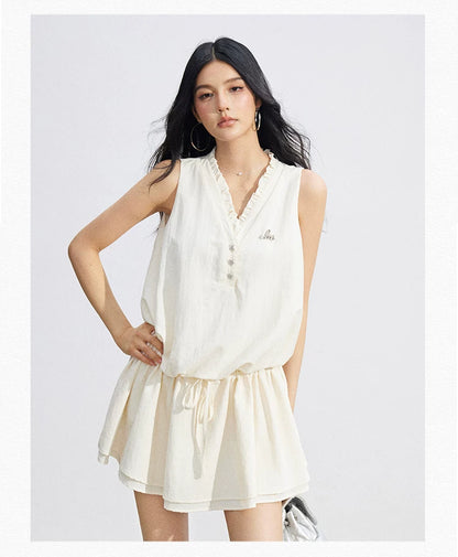 Ruffle Tie Waist Sleeveless Mini Dress