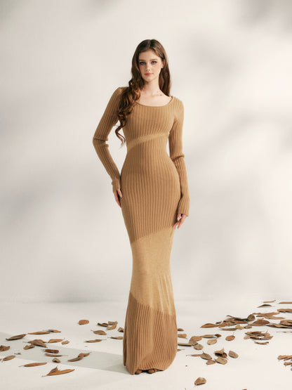 Autumn Weave Knit Panel Waist Dress