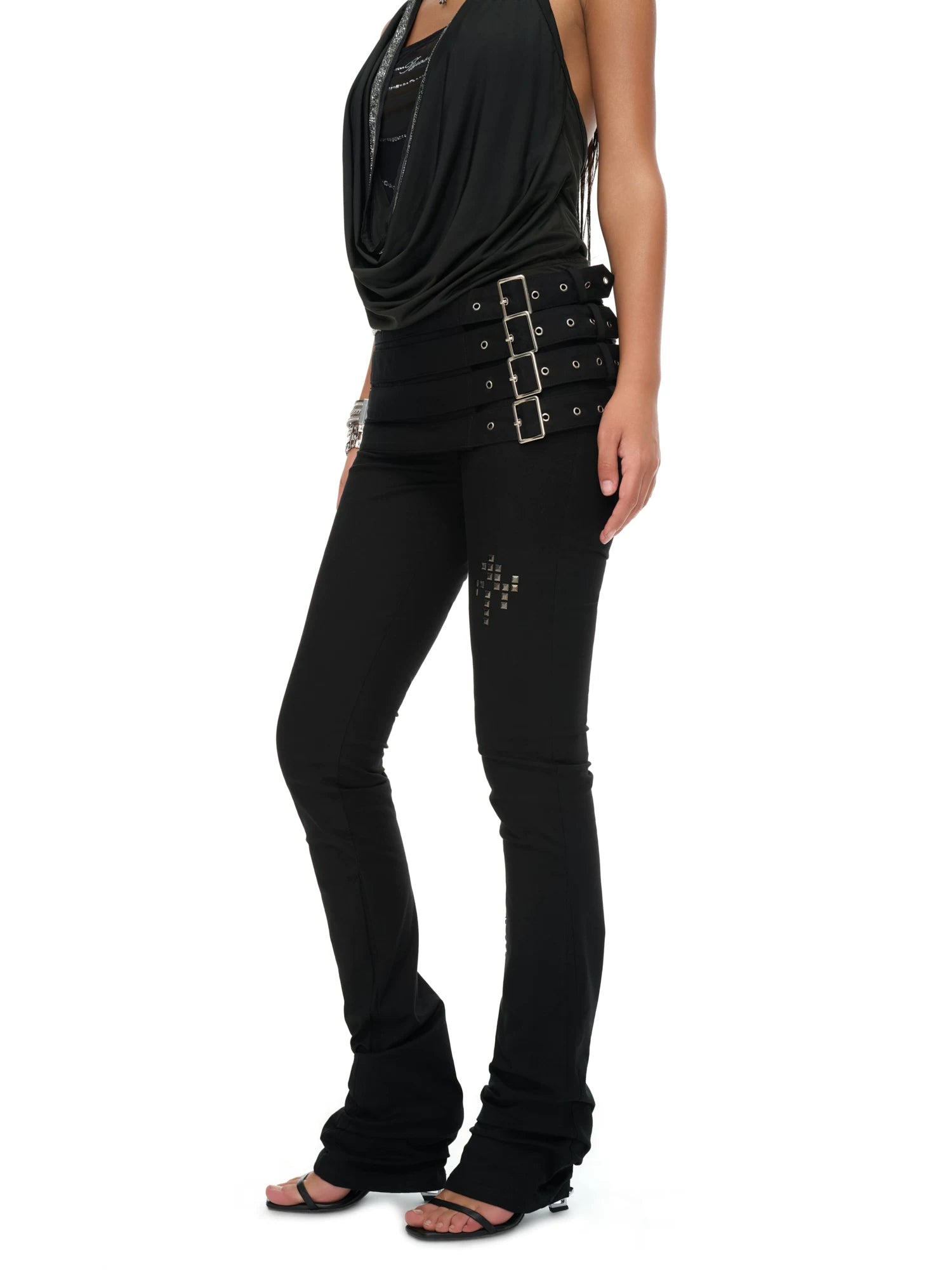 Layered Multi-Belt Slim Flare Pants