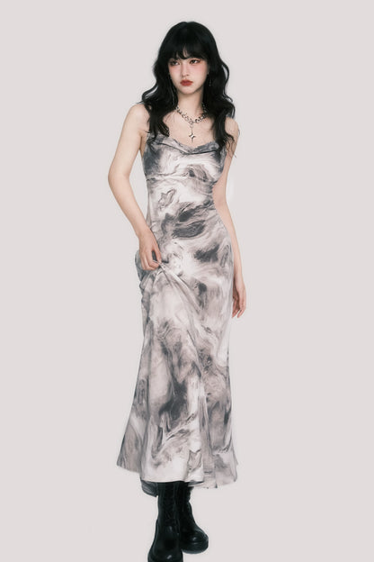 New Chinese Cowl-Neck Backless Maxi Dress