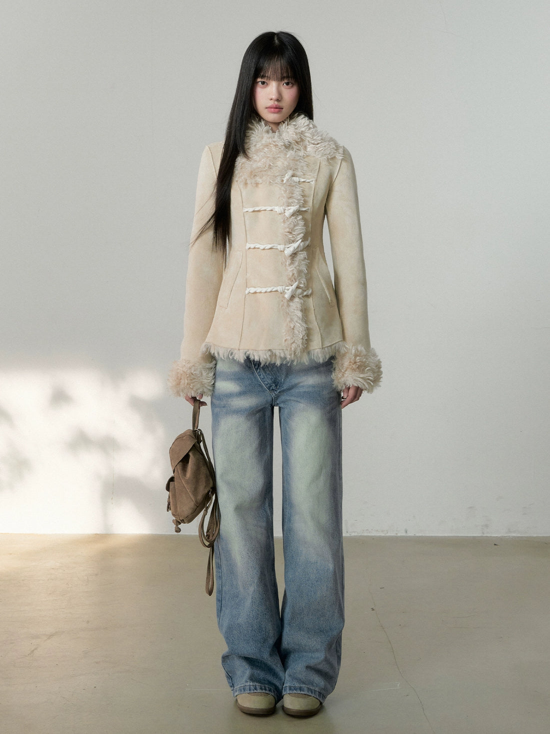 Shearling Lining Suede Duffle Jacket