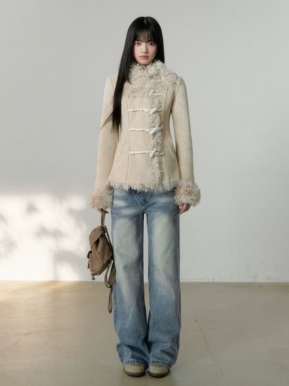 Shearling Lining Suede Duffle Jacket