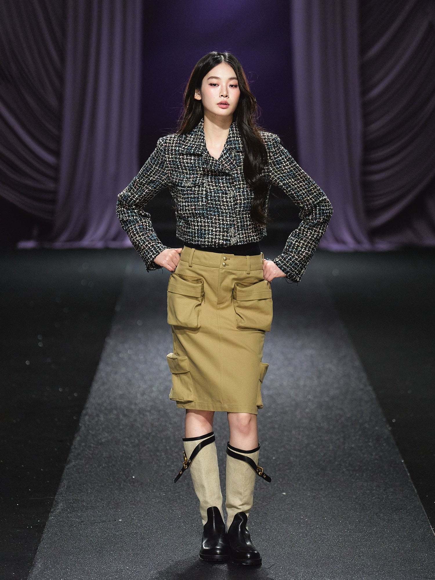 Tweed Asymmetric Button Cropped Jacket