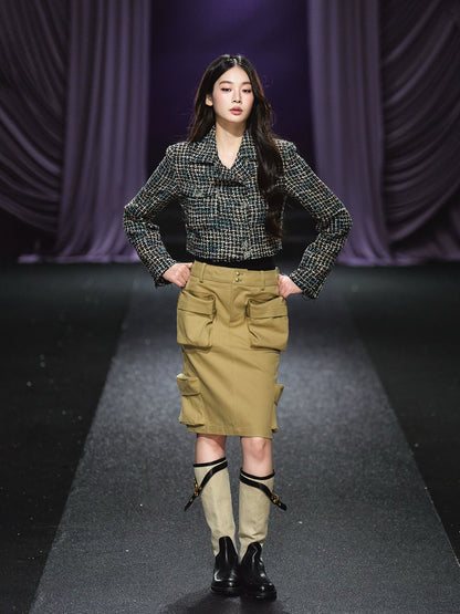 Tweed Asymmetric Button Cropped Jacket