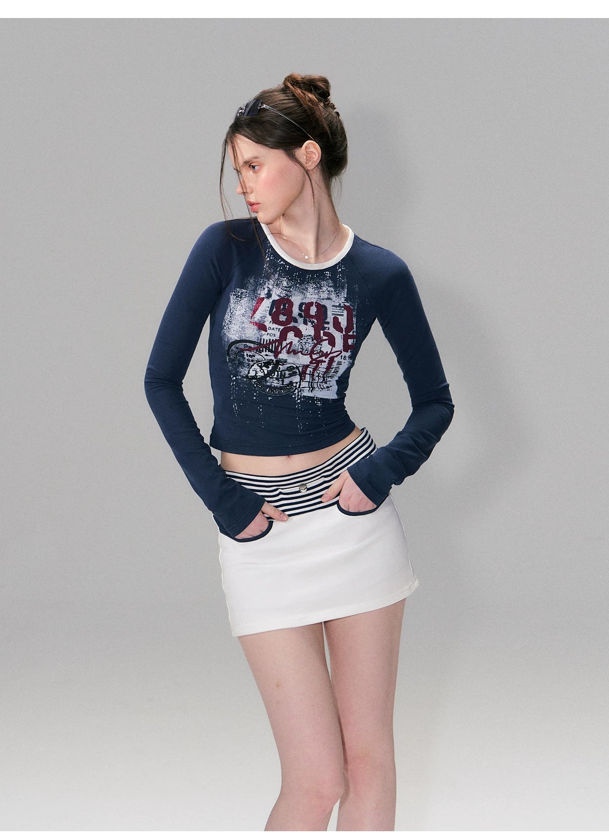 Vintage Print Layered Slim Fit Top Set