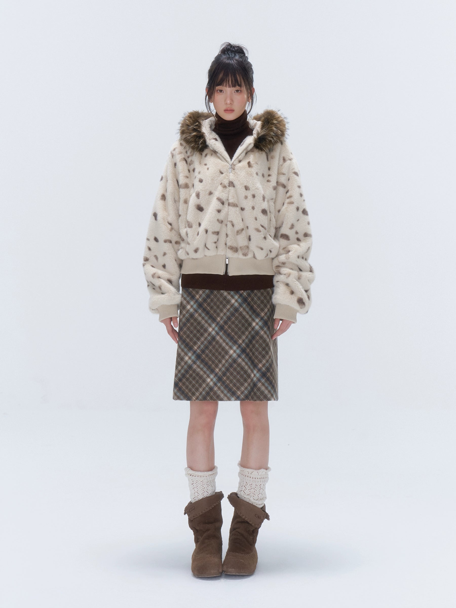 Vintage Plaid Wool-Blend Slim Midi Skirt