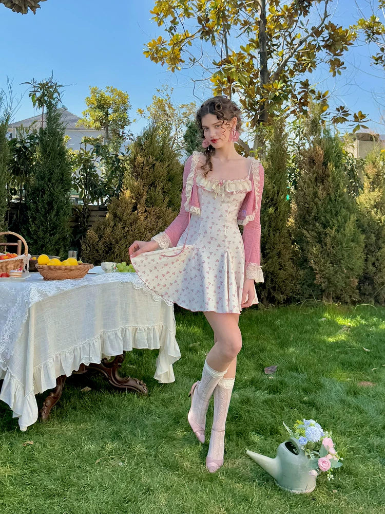 Rose Petite Florist Knit Dress &amp; Cardigan Set