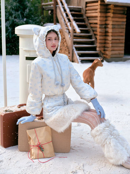 French Sweet Quilted Down Dress &amp; Jacket Set