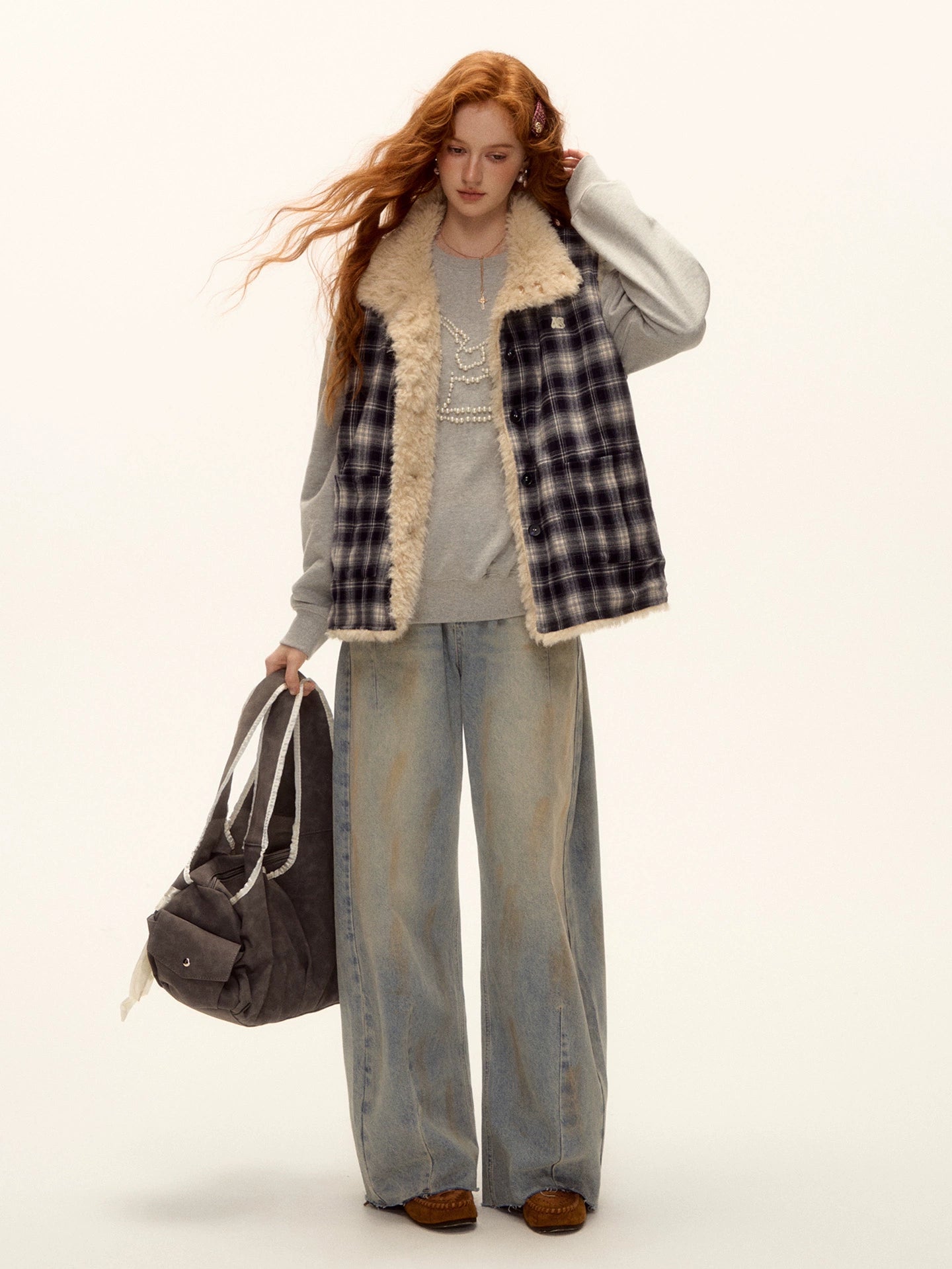 Reversible Plaid Fleece Button-Up Vest