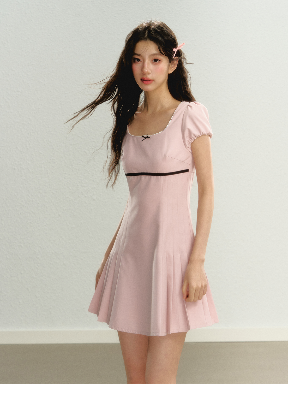 Square Neck Pleated Dress - CHINASQUAD