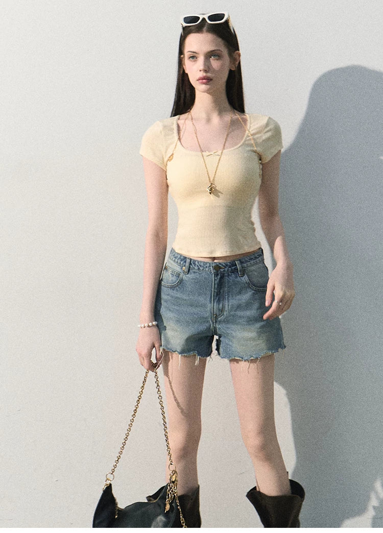 Faded Trace Vintage Distressed Denim Shorts