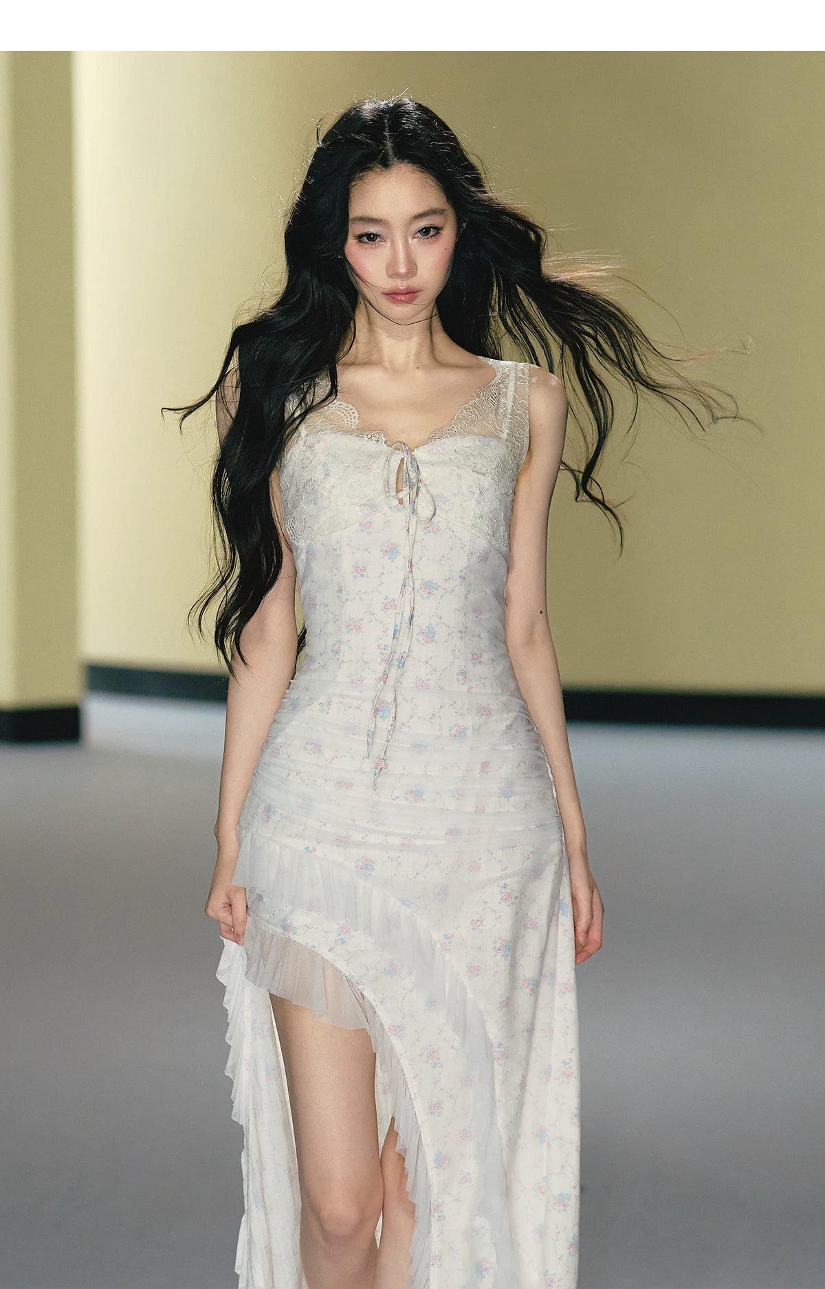 Romantic Floral Mesh Slip Maxi Dress