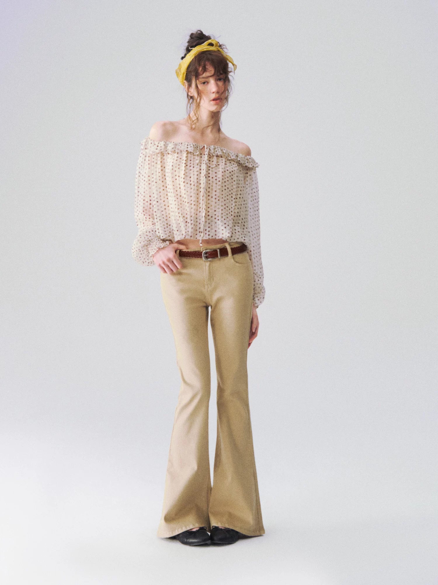 Garment-Dyed Flared Denim Jeans