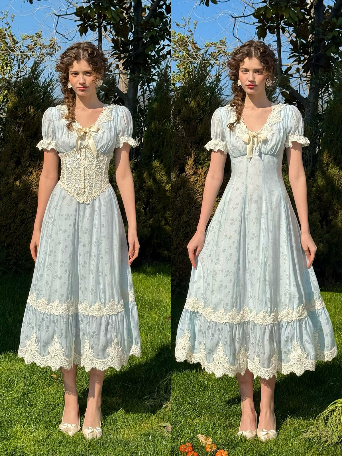 Fresh Baby Blue Lace Short-Sleeve Dress