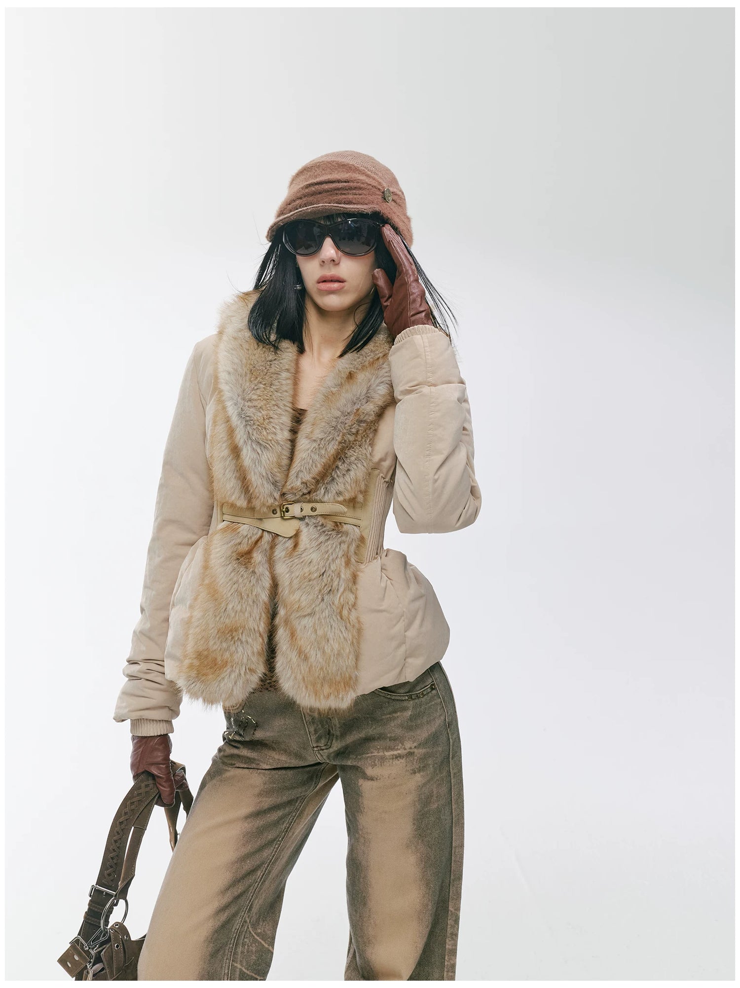 Vintage-Tech Distressed Fur-Panel Down Jacket