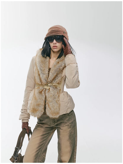 Vintage-Tech Distressed Fur-Panel Down Jacket