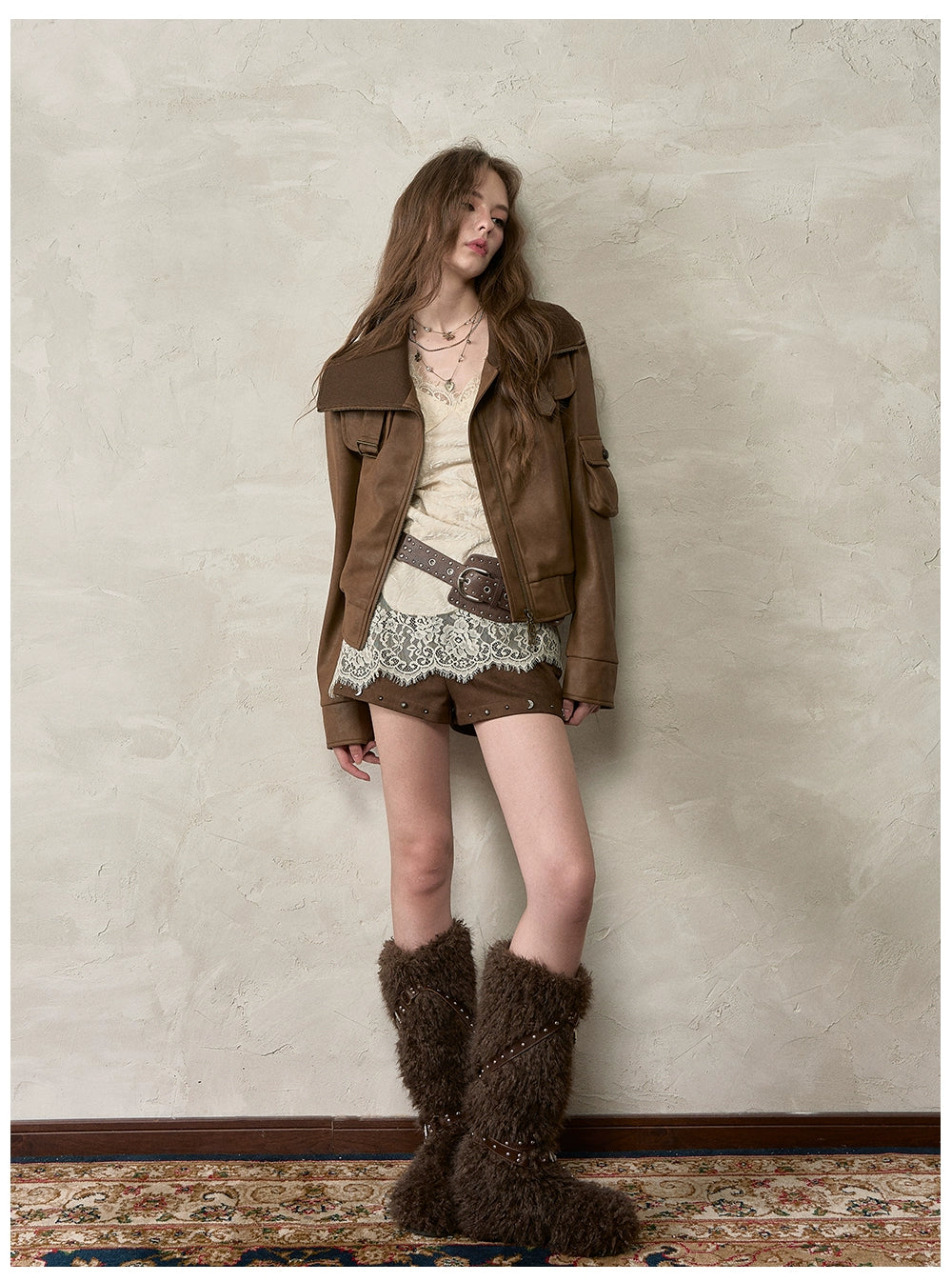 Vintage Contrast Lapel PU Leather Jacket