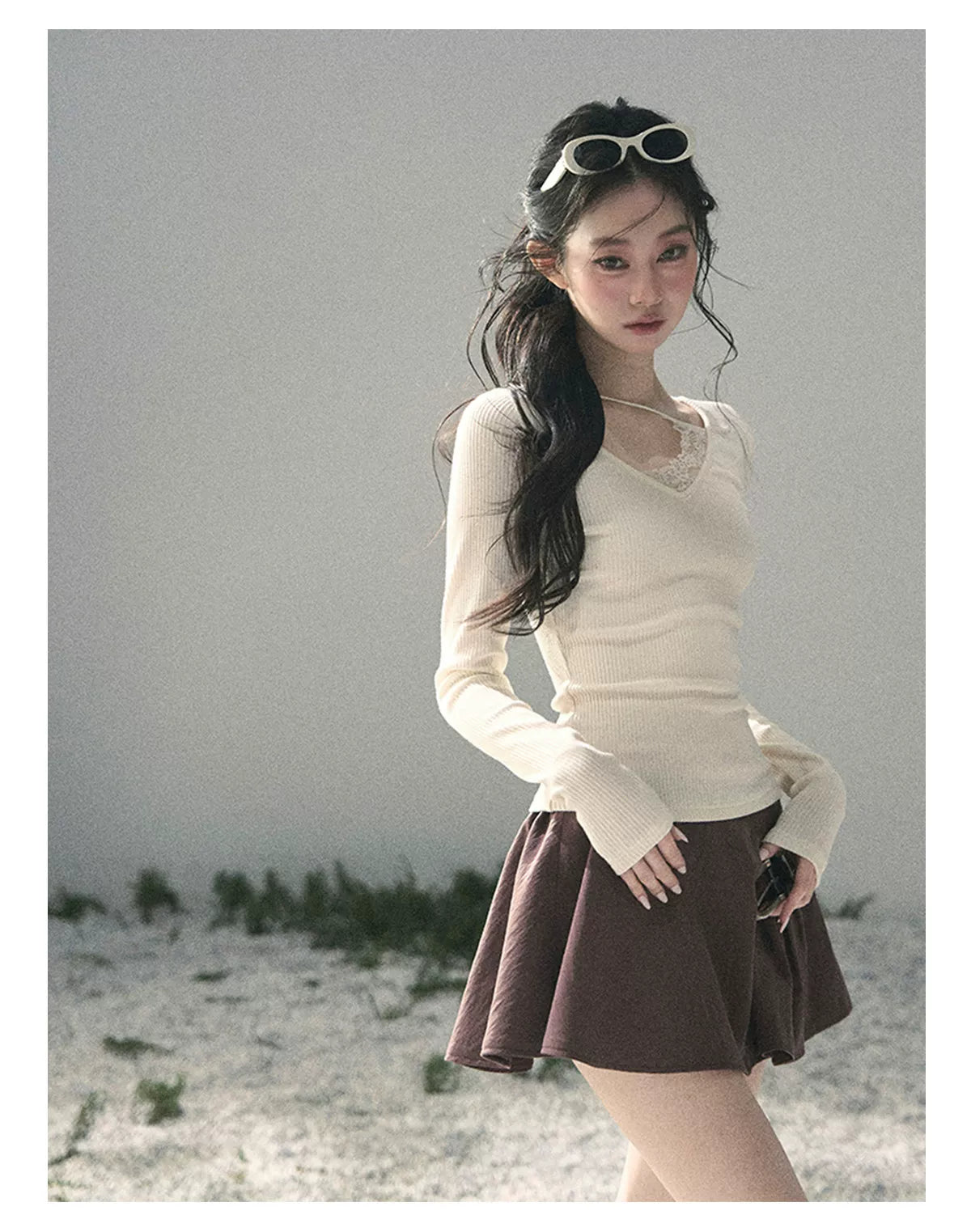 Deep V Lace Knit Top