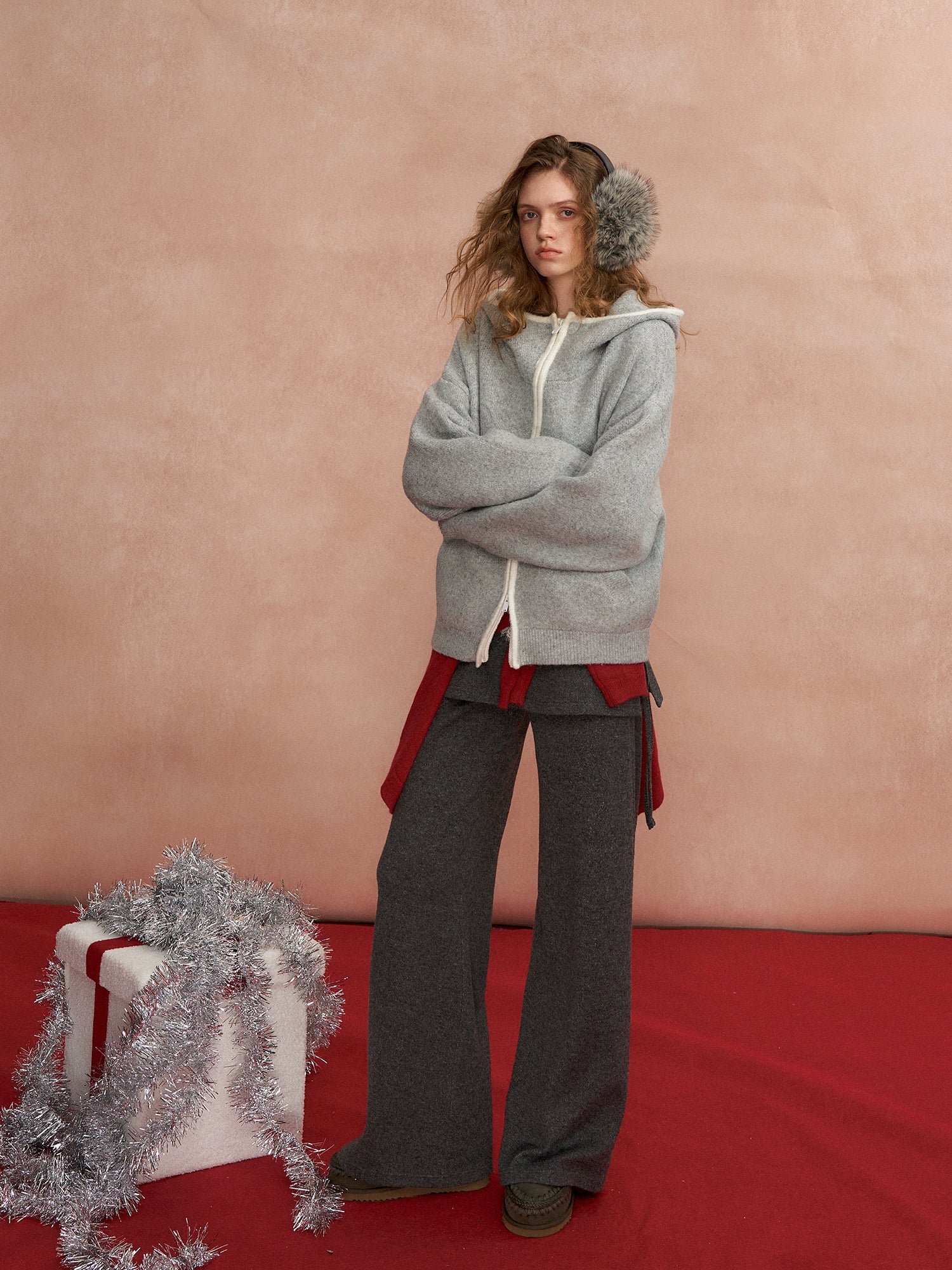 Relaxed Contrast-Trim Hooded Zip Cardigan