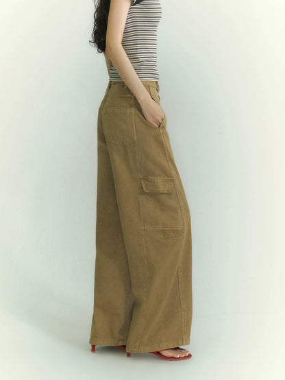 Structured Curve-Leg Utility Denim Trousers
