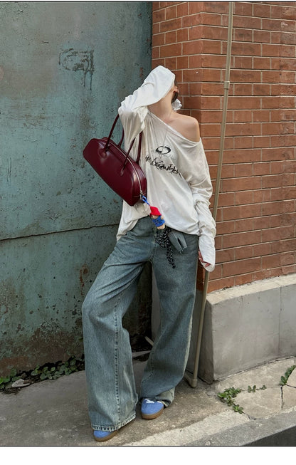 Vintage Washed Spray-Effect Long-Sleeve T-Shirt