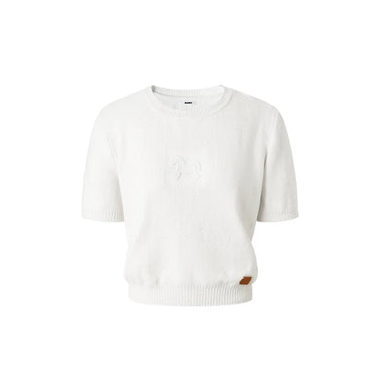 Embossed Logo Cropped Knit Tee