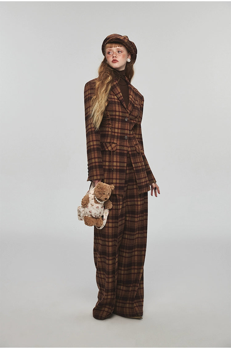 Plaid Woolen Wide-leg Pants - CHINASQUAD