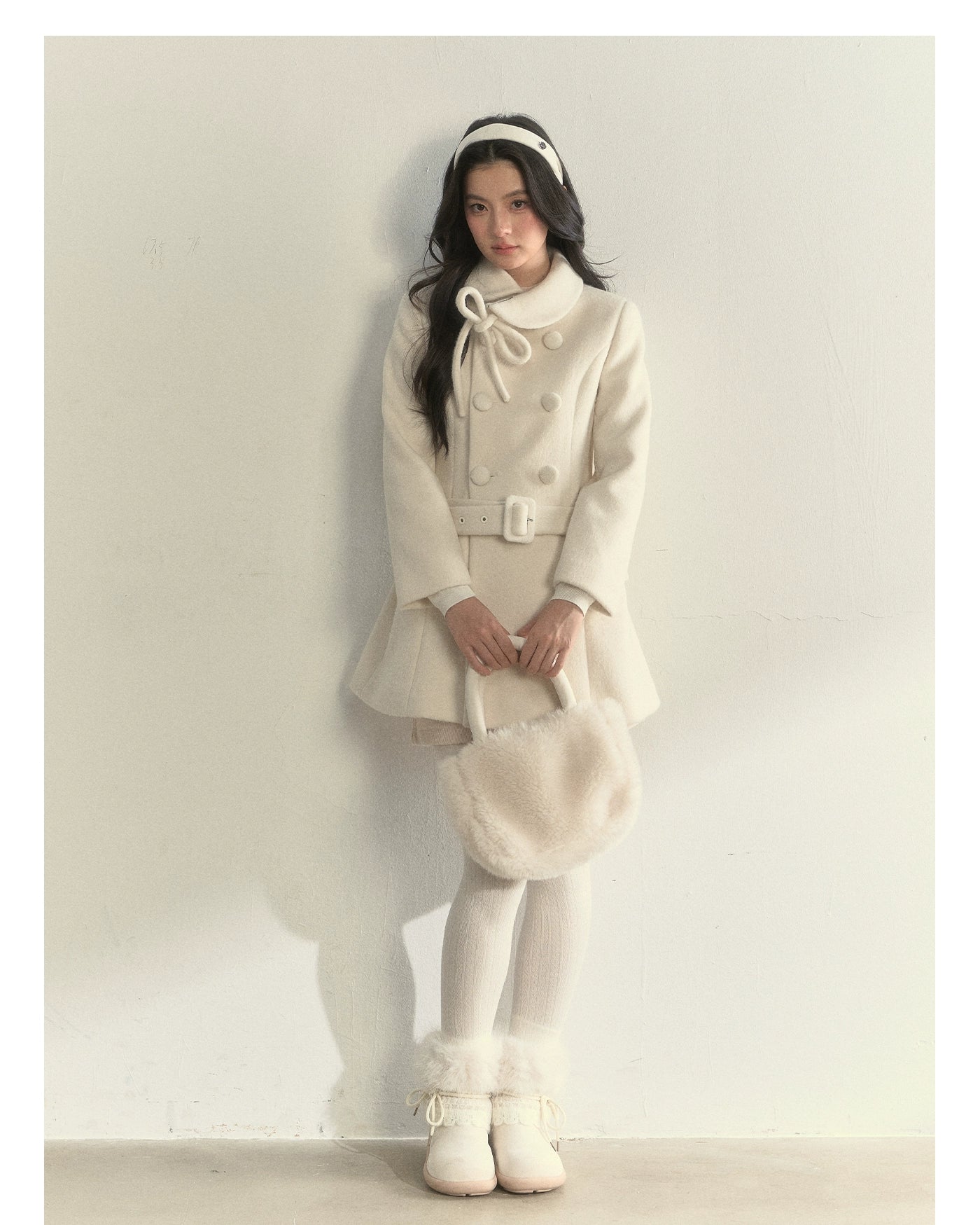 Wool Blend Double-Breasted Midi Coat