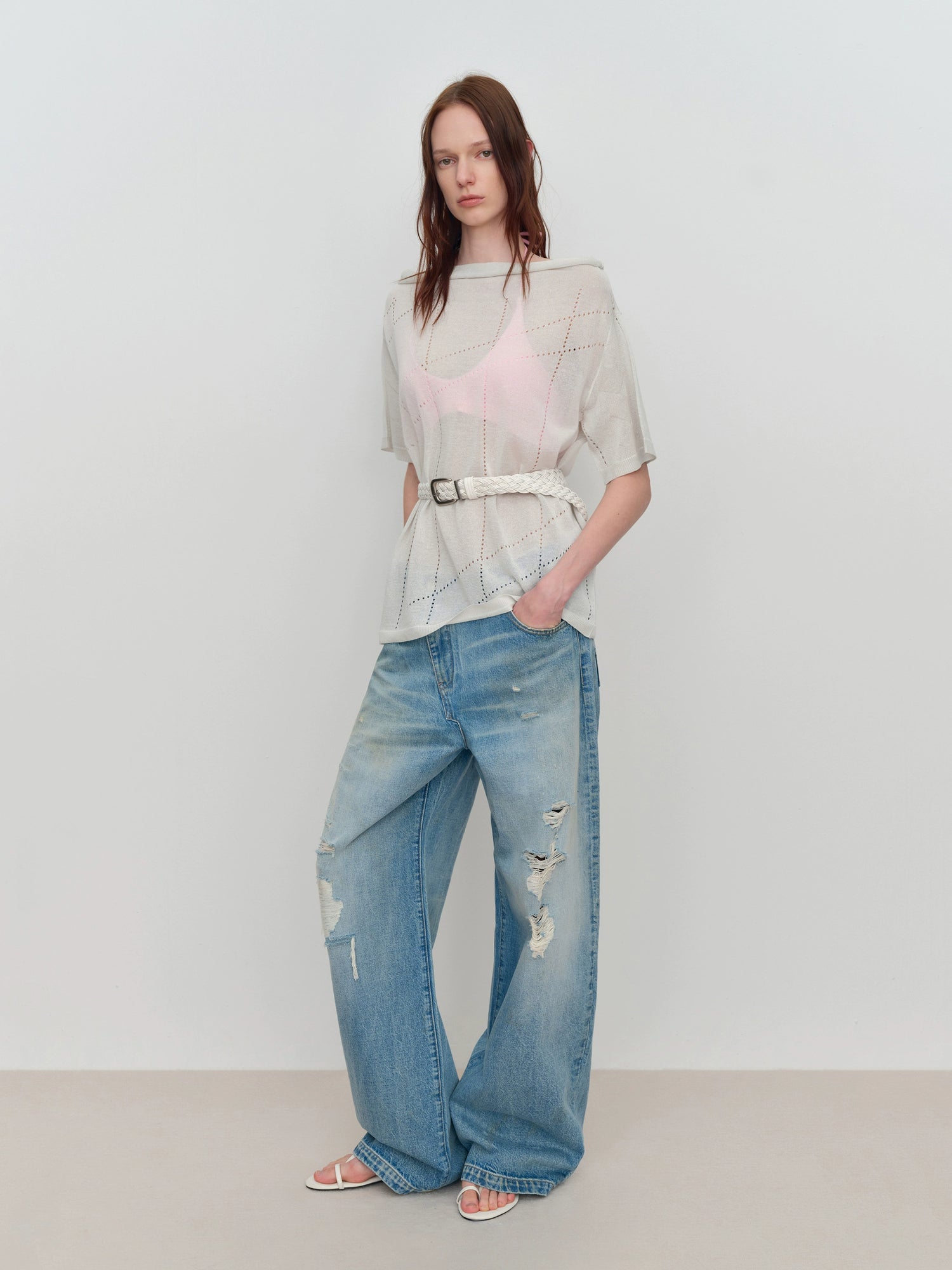 Linen Hollow-out Knitted T-Shirt