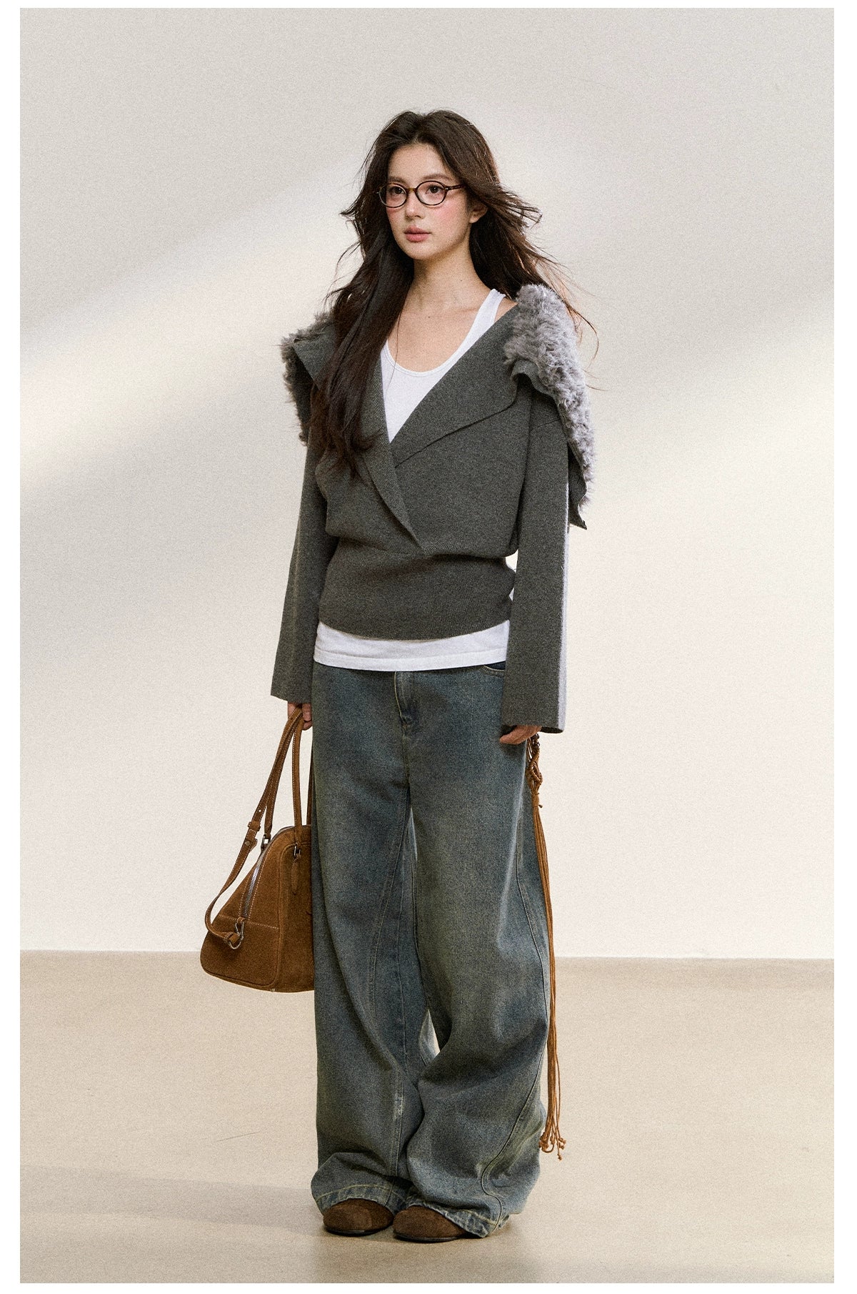 Gray Wrapped Knit Short Cardigan