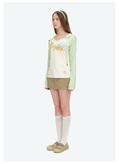 Raglan Sleeve Hooded Long Sleeve Tee