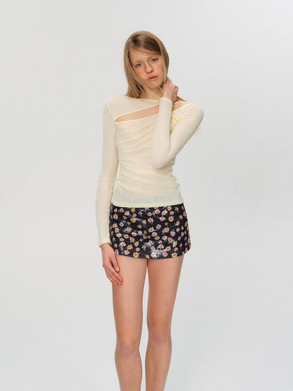 Sheer Textured Cut-Out Long Sleeve Top