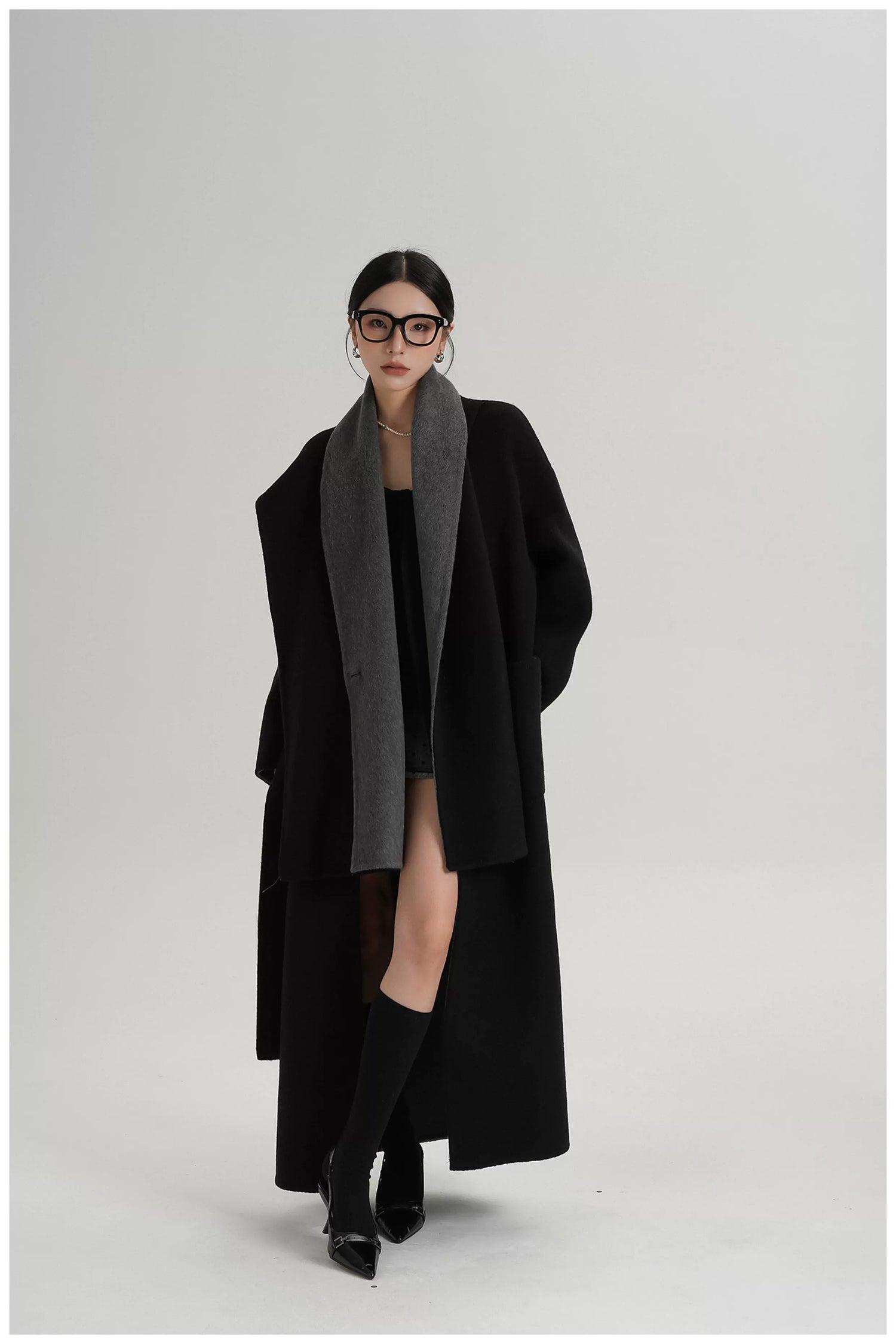 Two-Tone Double-Faced Wool Long Coat