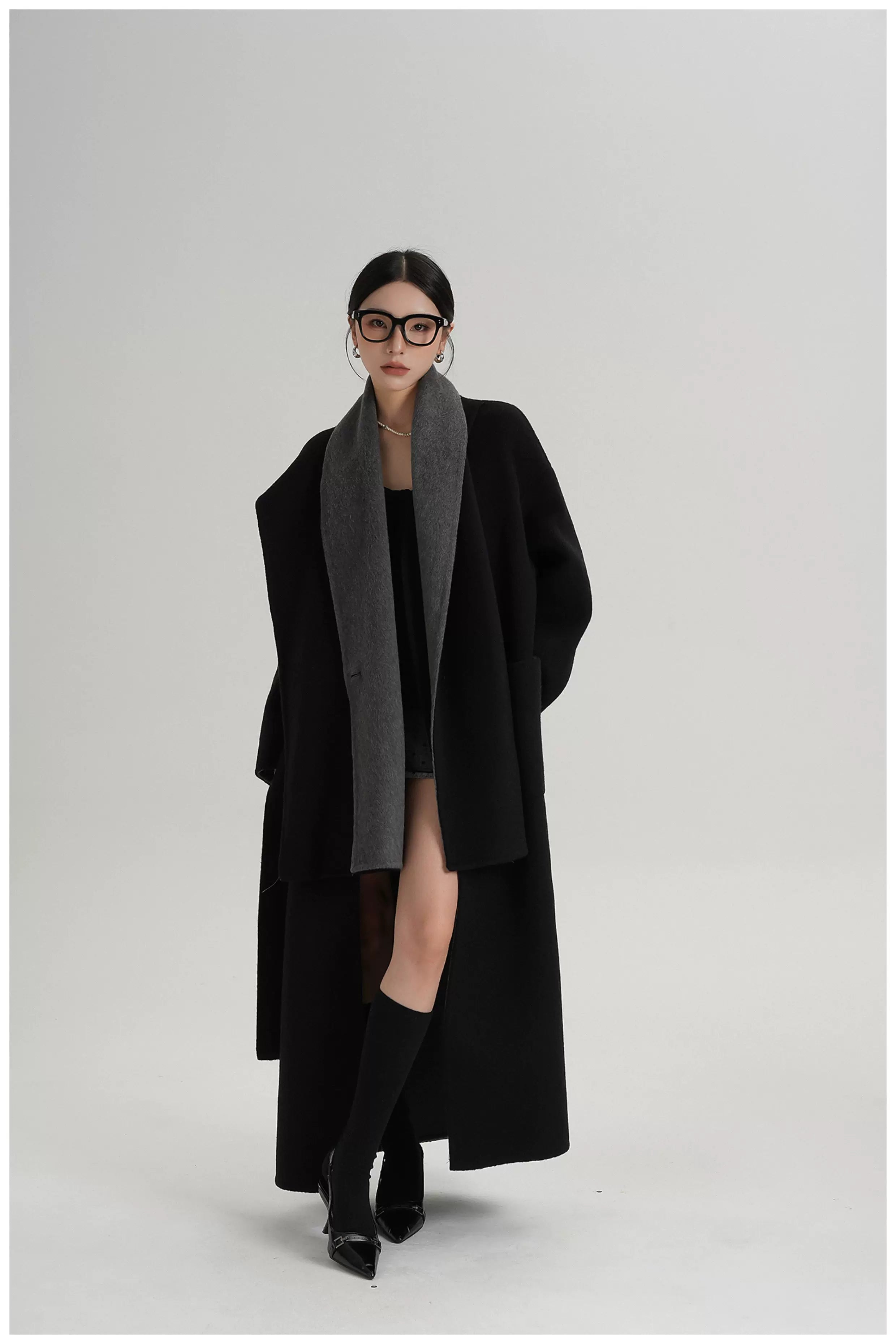 Two-Tone Double-Faced Wool Long Coat