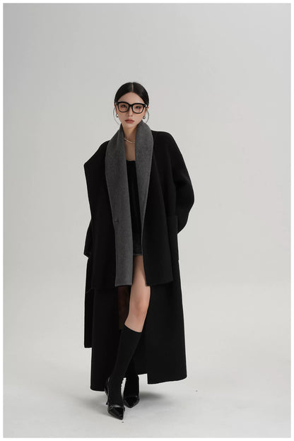 Two-Tone Double-Faced Wool Long Coat