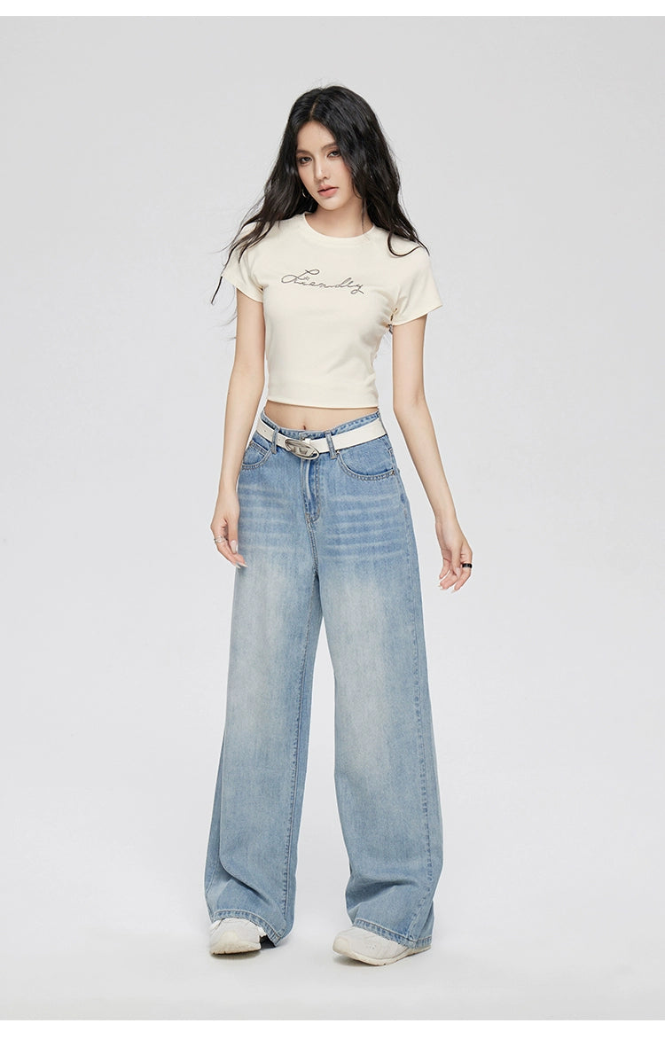 Blue Lyocell Tencel Jeans Wide-Leg Pants