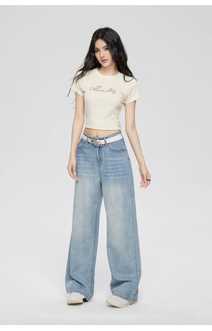 Blue Lyocell Tencel Jeans Wide-Leg Pants