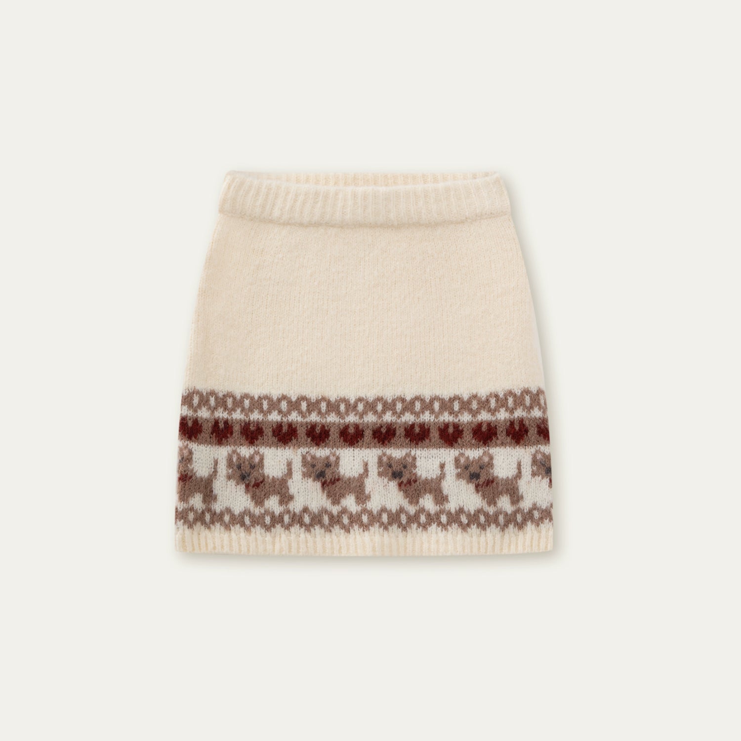 “Puppy Fair Isle” Vintage Knit Cardigan &amp; Skirt Set