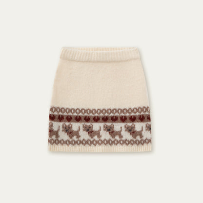 “Puppy Fair Isle” Vintage Knit Cardigan &amp; Skirt Set
