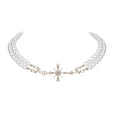 Retro Golden Pearl Cross Choker - CHINASQUAD