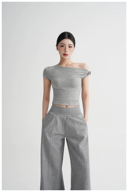 Asymmetric Off-Shoulder Cropped Tee